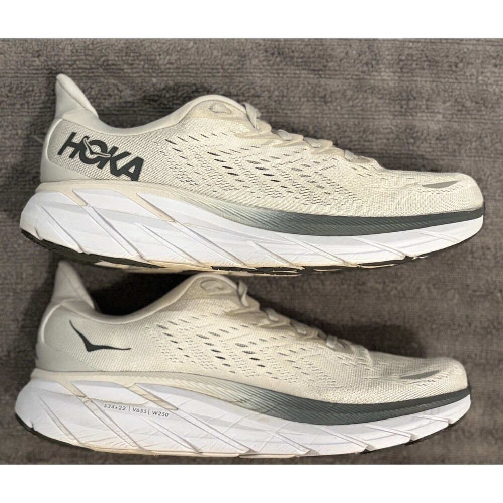 HOKA Clifton 8 Men’s Size 8 2E Wide Running Shoes White Gray Sneakers